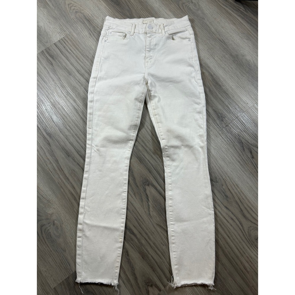 Mother High Waisted Looker Ankle Fray Jeans White Fairest Of Them All Size 25